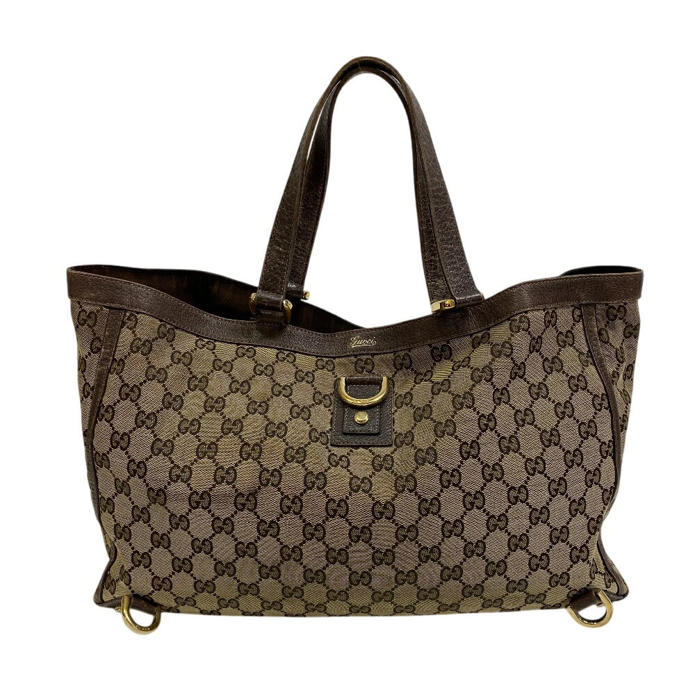 GUCCI Abbey Shoulder Bag Handbag GG Canvas Tote Laptop Beige